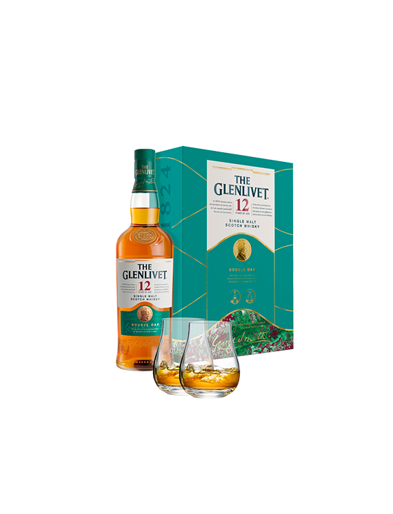 Whisky Glenlivet 12YO Double Oak 0,7L 40% zestaw z dwoma szklankami w kartonie