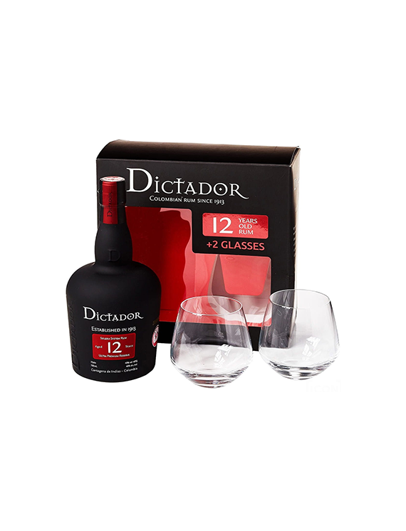 Rum Dictador 12YO 0,7L 40% zestaw z dwoma szklankami