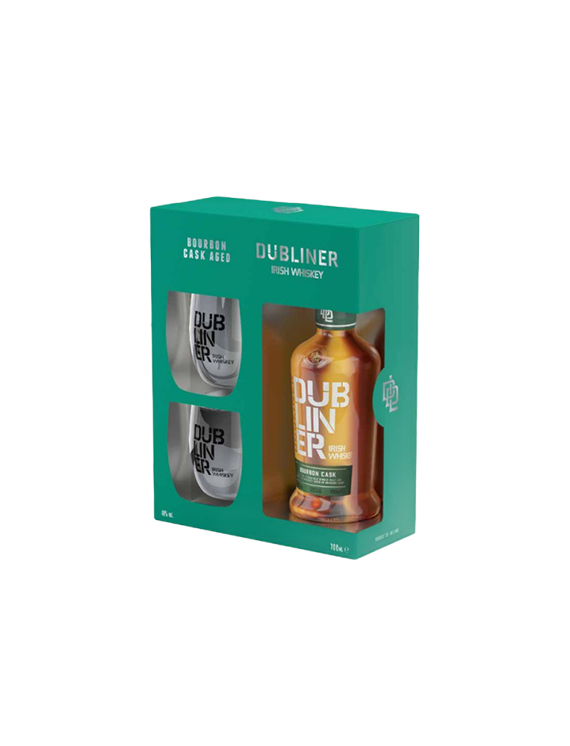 Whiskey Dubliner Bourbon Cask 0,7L 40% zestaw z dwoma szklankami