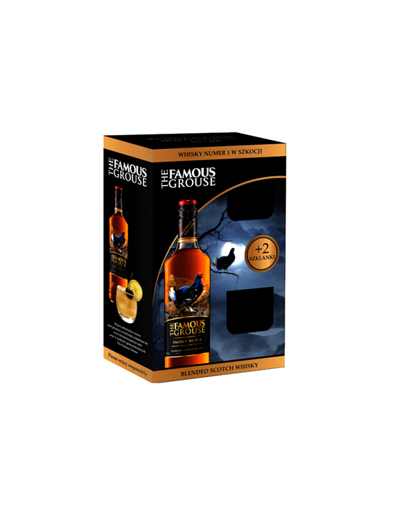 Whisky Famous Grouse Smoky Black zestaw z dwoma szklankami