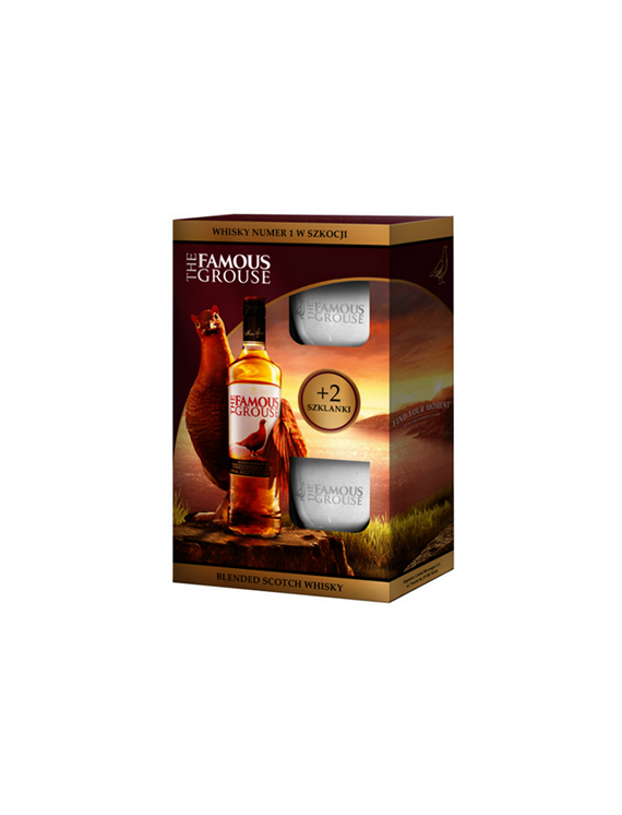Whisky Famous Grouse zestaw z dwoma szklankami