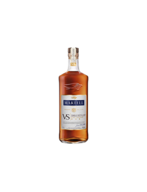 Butelka koniaku Martell VS Single Distillery Fine Cognac z białą i niebieską etykietą.