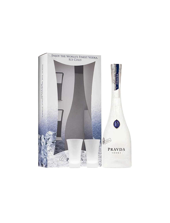 Wódka Pravda z kieliszkami
